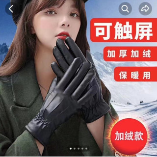 女士冬季户外骑行摩托车防水保暖触屏pu加绒防风防寒手套