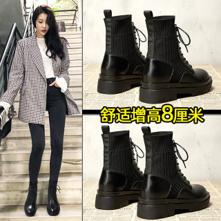 （九九）33码 2025秋冬新款厚底短靴女内增高8cm小个子马丁靴英伦风