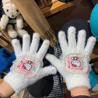 原创自制凯蒂猫手套冬季保暖水貂毛可爱骑行五指手套hellokitty