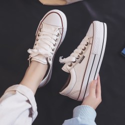 人本 低帮帆布鞋女韩版潮学生厚底松糕板鞋休闲百搭运动ins女球鞋