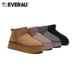 EVERAU 冬季皮毛一体雪地靴短靴加绒加厚保暖百搭休闲女靴EA3143