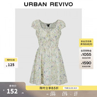UR UR2026秋季新款女装松紧褶皱碎花印花泡泡袖连衣裙UWG760219