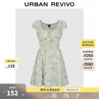 UR UR2026秋季新款女装松紧褶皱碎花印花泡泡袖连衣裙UWG760219
