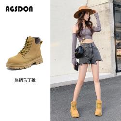 奥古狮登 真皮大黄靴马丁靴女2026新款夏季薄款厚底英伦风工装短靴