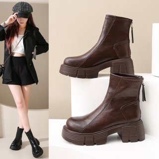 爆款马丁靴女2026秋冬季新款百搭粗跟英伦风厚底增高小个子短靴女