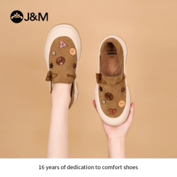 J&M 2026春季新款一脚蹬小众休闲纽扣乐福鞋女百搭87705W
