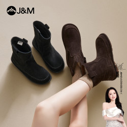 J&M 董璇同款快乐玛丽25年雪地靴冬款新款法式中筒复古港风厚款98793W