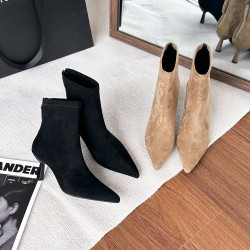 STEVE MADDEN 7cm细跟短靴女2026秋冬季新款绒面细高跟时尚瘦瘦靴