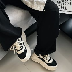 小发喵 柳岩同款女鞋秋冬拼色厚底轻便增高牛皮休闲鞋软底板鞋333