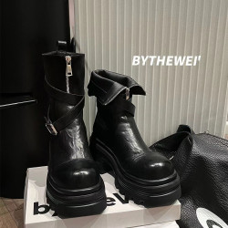 bytheWEI自制小众设计前拉链马丁靴女1579-06