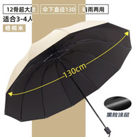 超大号加厚手动折叠黑胶晴雨伞 直径130CM