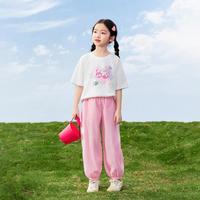 茵曼 女童套装2026夏装洋气百搭纯棉短袖T恤儿童休闲透气防蚊裤潮
