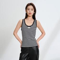 EP YAYING EP雅莹女装 黑白条纹棉弹力罗纹修身针织背心