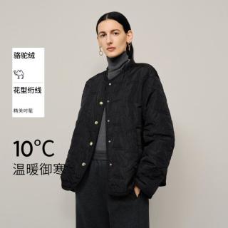 限尺码：Meilleur moment MM麦檬商场同款冬轻薄驼绒短款黑色外套棉衣棉服女