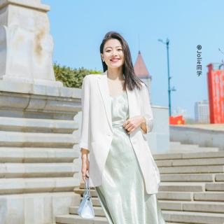 Meilleur moment 董洁代言明星同款麦檬MM春夏桑蚕白色气质宽松时尚通勤西装女