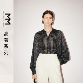 限尺码：Meilleur moment 麦檬MM商场同款秋灯笼袖6A级印花真丝衬衫女