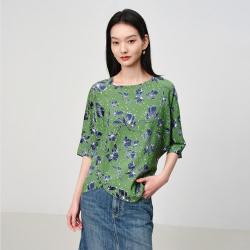 EP YAYING EP雅莹 桑蚕丝不规则宽松气质玉兰印花衬衫