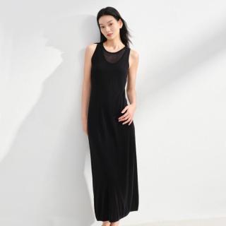EP YAYING EP雅莹女装 简约无袖圆领修身黑色针织连衣裙