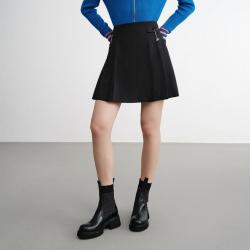 EP YAYING EP雅莹女装 简约纯色高腰压褶A字短裙半身裙