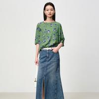 EP YAYING EP雅莹女装 时尚圆领短袖印花短款衬衫