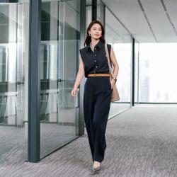 EP YAYING EP雅莹 职场通勤质感高腰宽松直筒裤