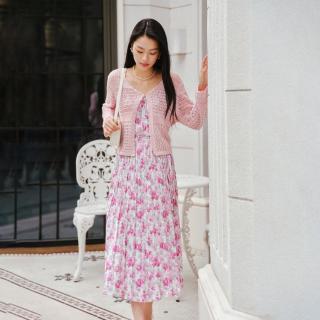EP YAYING EP雅莹女装 碎花褶艺V领显瘦连衣裙
