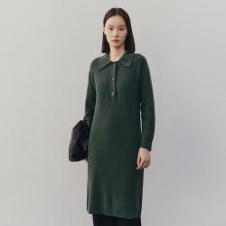 Meilleur moment MM麦檬22秋冬高级墨绿polo领羊毛针织连衣裙女
