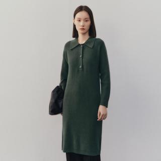 限尺码：Meilleur moment MM麦檬22秋冬高级墨绿polo领羊毛针织连衣裙女