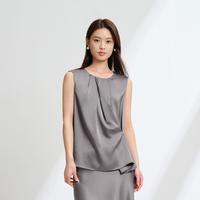 EP YAYING EP雅莹女装 优雅压褶无袖衬衫 三醋酸流光背心上衣