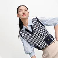 EP YAYING EP雅莹女装 V领千鸟格百搭双口袋背心无袖针织衫