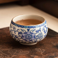 茉舟 汝窑陶瓷茶杯主人杯家用喝茶品茗杯青花缠枝莲中式茶具罗汉杯 御黄汝窑青花缠枝莲_罗汉杯