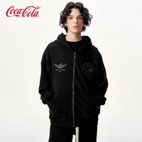 百亿补贴：可口可乐 欧美纯色毛巾绣飞鹰绣花宽松连帽开衫外套卫衣