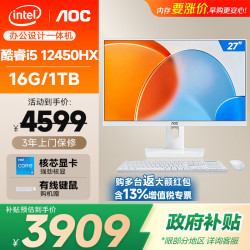 AOC 大师N500一体机电脑台式主机 商务办公家用 支持WiFi蓝牙/键鼠 酷睿i5-12450HX