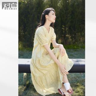 DUIBAI 温柔碎花女式短袖连衣裙法式宽松显瘦V领度假风裙子