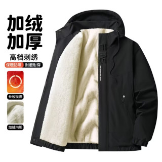 男士外套加绒加厚秋冬款冲锋衣连帽休闲夹克防寒保暖防风棉衣服