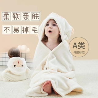 如之纺A类儿童浴巾柔软吸水加厚新生连帽可穿式家用洗澡小孩浴袍