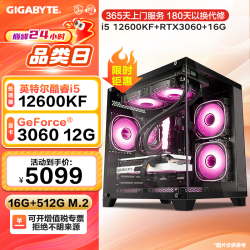 技嘉 酷睿12600KF主机RTX3060/40/50/5060Ti 组装电脑电竞游戏台式机主机AI本地部署设计