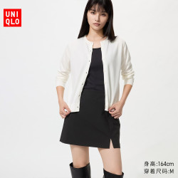 优衣库 棉莫代尔混纺圆领针织开衫优衣库女装/毛衣毛衫外套26新款482977