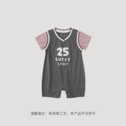 巴厘小猪 男宝连体衣短袖运动风假两件哈衣夏季薄款外出服婴儿衣服
