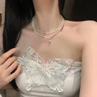 洛梵欣饰 法式复古珍珠双层项链女款感轻奢小众锁骨链甜美气质百搭配饰 双层闪钻吊坠项链