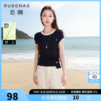 三彩 大码女装2026夏季新款圆领针织衫藏青修身显瘦短袖微胖MM 藏青色 L 165/92B
