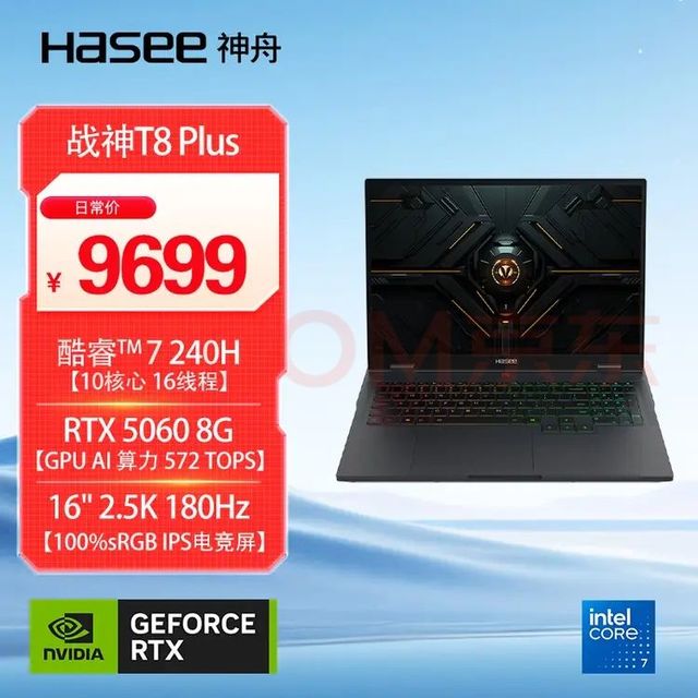 神舟 战神T8 Plus RTX5060 灰色 16GB+1TB 笔记本电脑