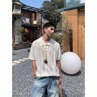 DARKCIRCLE 镂空翻领短袖T恤 男士