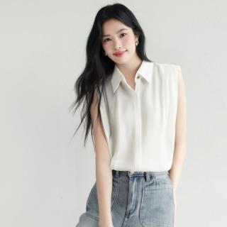伊芙丽 秦岚代言衬衫高级设计感无袖上衣夏季