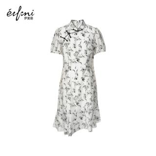 限尺码：伊芙丽 秦岚代言短袖连衣裙A字优雅粘纤连衣裙女夏装