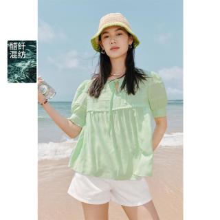 伊芙丽 【蕾丝打条娃娃衫】设计感小上衣