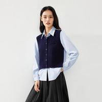 限尺码：伊芙丽 复古绞花学院风叠穿绵羊毛假两件春日衬衫上衣女2024春装