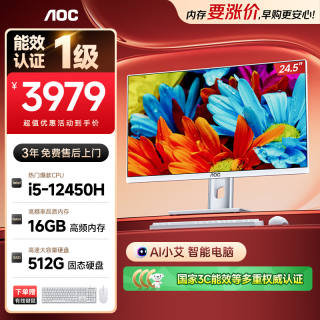 AOC 电脑台式机一体机 24.5英寸高清AI学习商用办公家用电脑整机（12代酷睿i5-12450H 16G 512G)