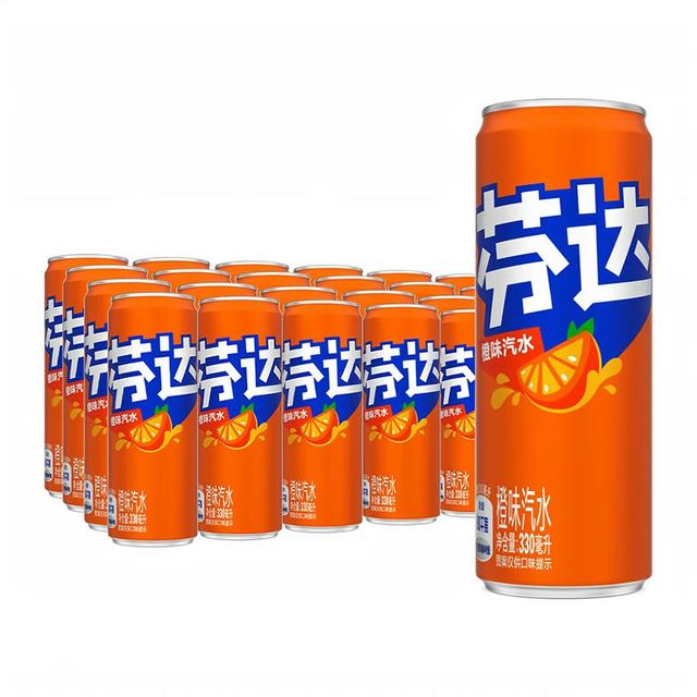 88VIP：芬达 可口可乐 芬达含汽饮料橙味汽水摩登罐整箱330ml*24罐 碳酸饮料 随机发货
