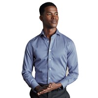CHARLES TYRWHITT 超修身版型温莎领皇家蓝免烫千鸟格暗纹斜纹衬衫